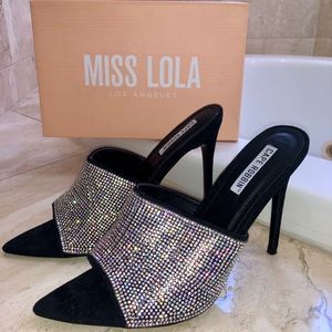 Black slip on heels/mules with Rhinestones